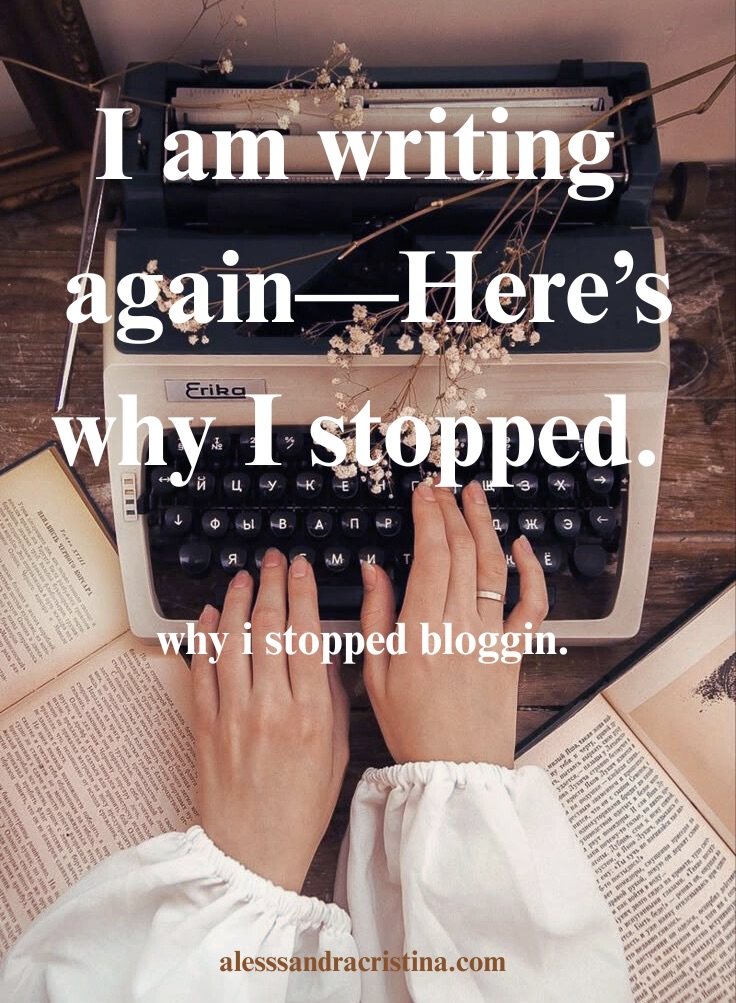 A woman writing in a typewriter
, symbolizing a return to blogging